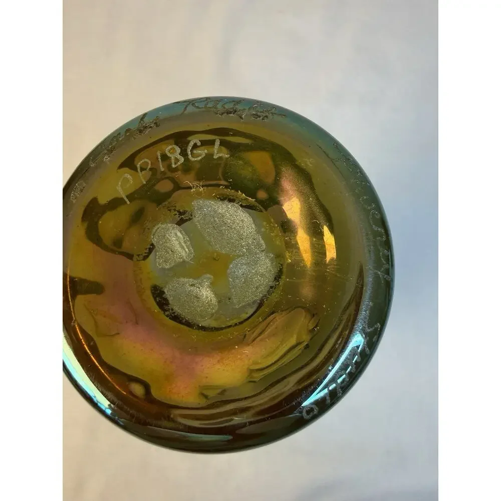 Signed Carl Randke Phoenix Studios Gold Iridescent Art Glass Bud Vase PP18GL